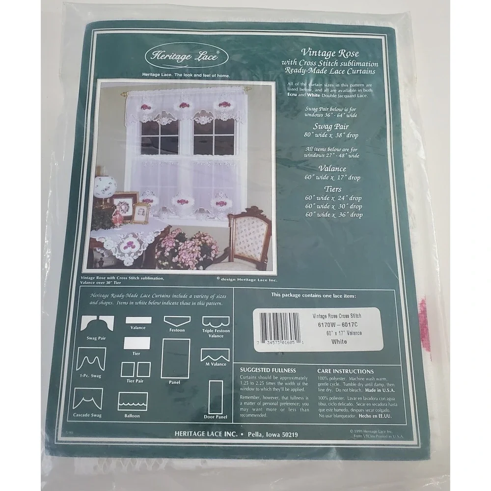 Heritage Lace Curtains Vintage Rose Cross Stitch Valance 60x17